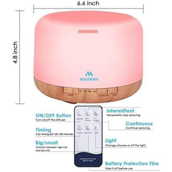 1000ML Black Essential Oil Diffuser – Remote Control Aromatherapy Humidifier with Timer & LED - Image 2