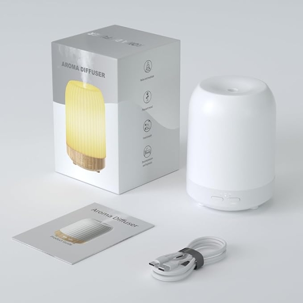 250ML Essential Oil Diffuser – White Pattern Ultrasonic Humidifier with LED Lights & Quiet Mist - Image 3