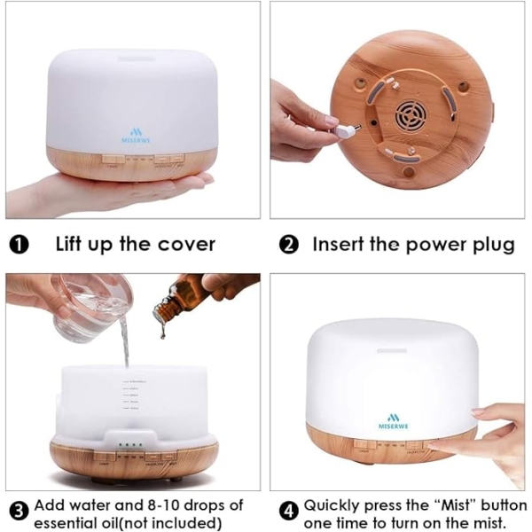 1000ML Black Essential Oil Diffuser – Remote Control Aromatherapy Humidifier with Timer & LED - Image 4