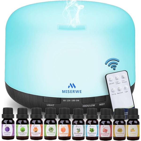 500ML Black Aromatherapy Diffuser – Essential Oil Humidifier with Remote, Timer & LED Lights