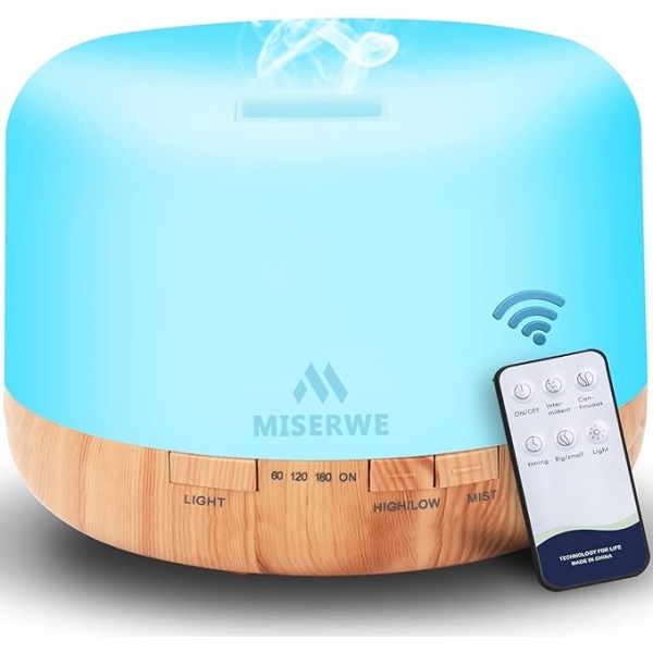 500ML Wood Essential Oil Diffuser – Remote Control Aromatherapy Humidifier with Lights & Timer
