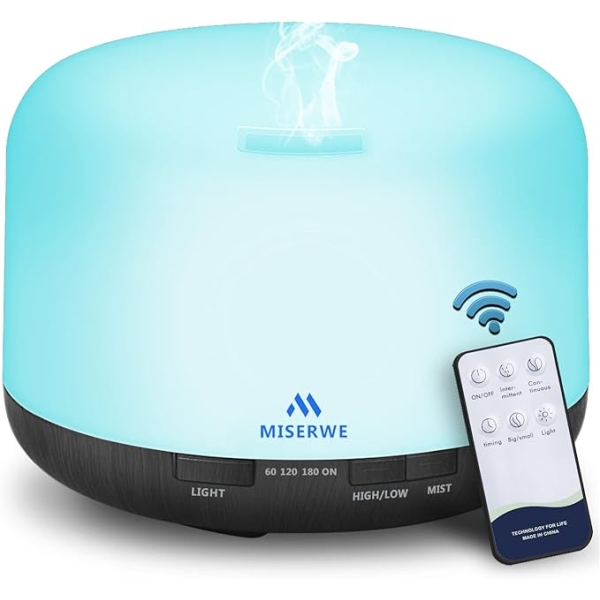 500ML Black Essential Oil Diffuser – Remote Control Aromatherapy Humidifier with Lights & Timer