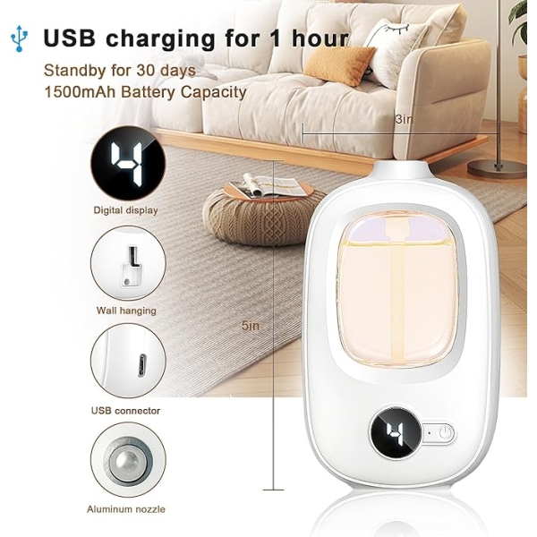 Bluebell Aroma Wall Diffuser – Rechargeable Essential Oil Humidifier with Mist Modes & USB Charging - Image 5